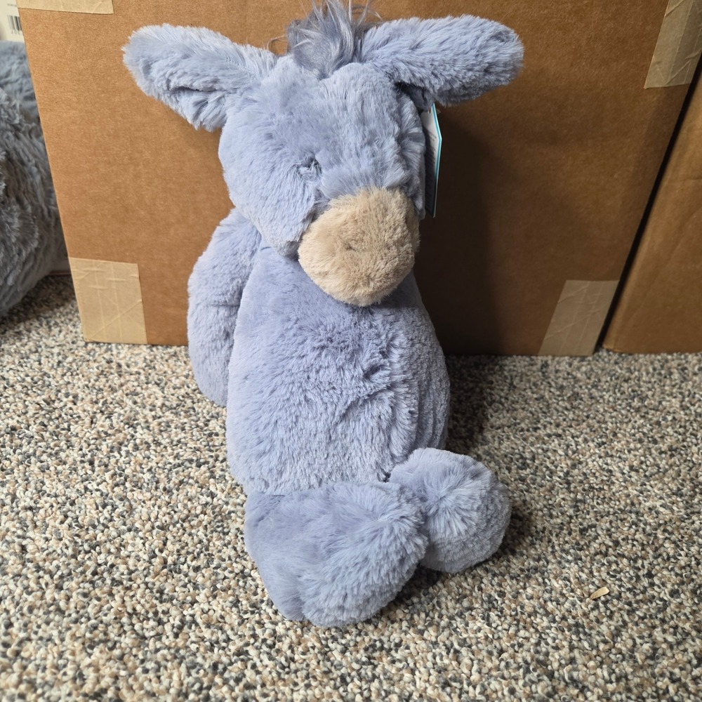 Jellycat London Medium Bashful Donkey Blue Grey Plush Stuffed Animal BAS3DUS NWT